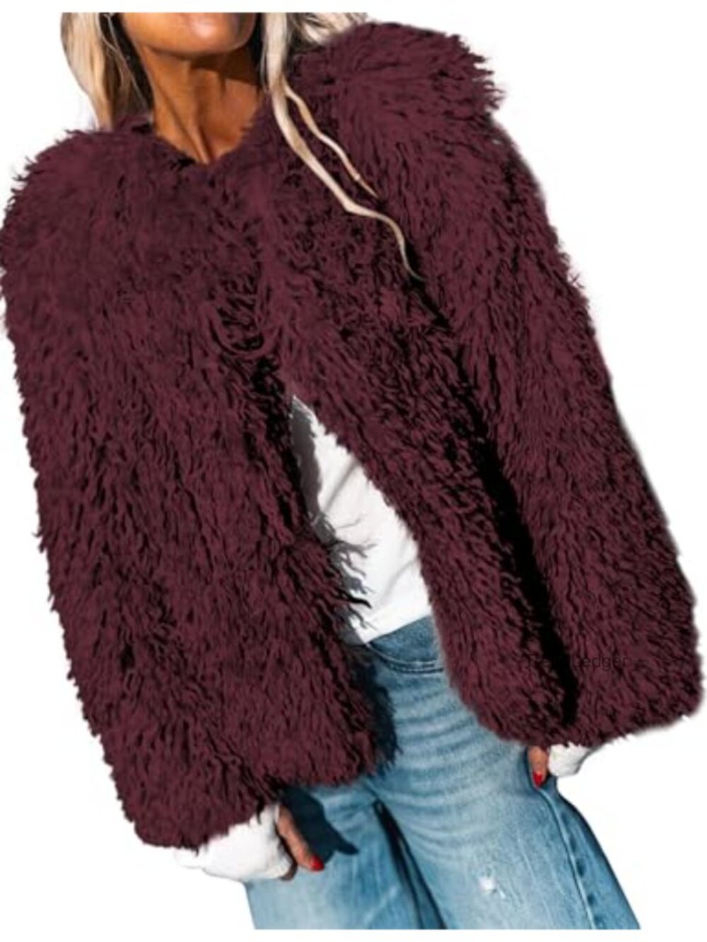 Faux Fur Cropped Jacket Warm Collarless Fleece Winter Coat